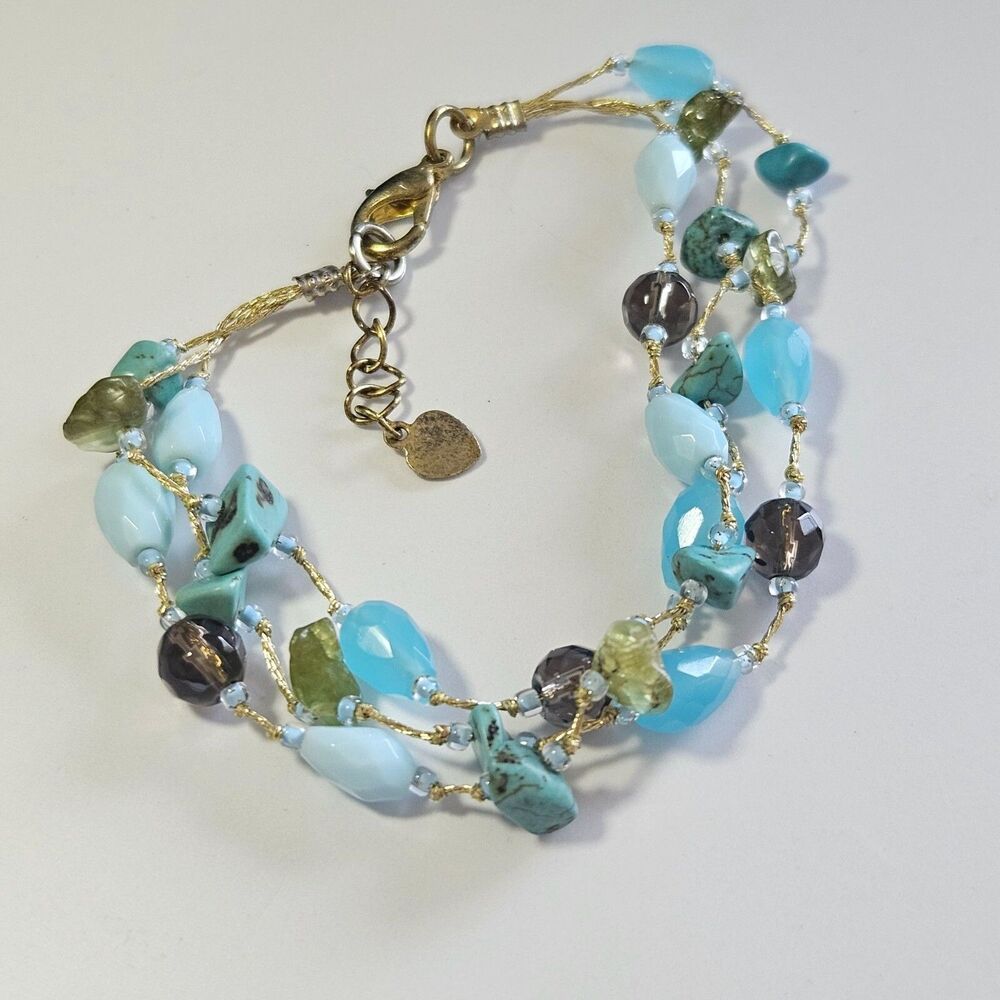 Layered Blue And Green Beaded Bracelet 7-8"